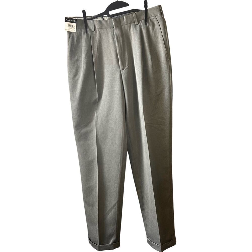 NWT Savane Trousers Pants Tan Pleated Side Slid‎ and Back Pockets Men's 34/34